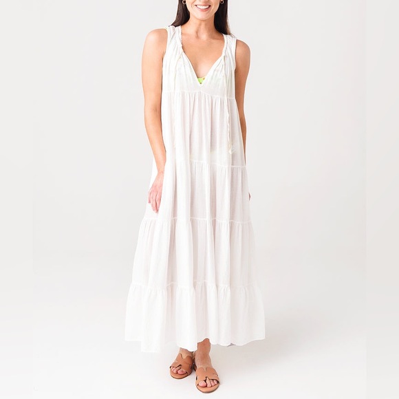 Club Monaco White Rayon Ruffle Collar Maxi Slip Dress - Picture 3 of 10
